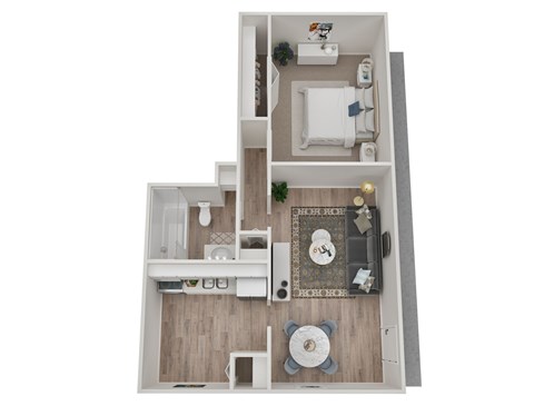 Floor plan for 1 bed, 1 bath, 563 sqft